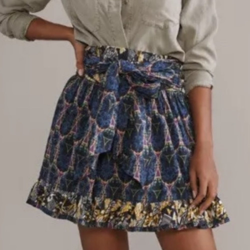 Anthropologie Let Me Be Belted A-Line Mini Cotton Boho Small Skirt
